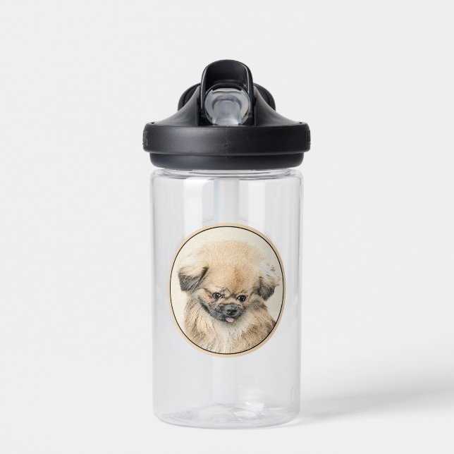 Pekingese Painting - Cute Original Dog Art Water Bottle (Front)