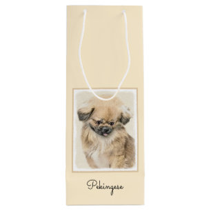 Pekingese Painting - Cute Original Dog Art Wine Gift Bag