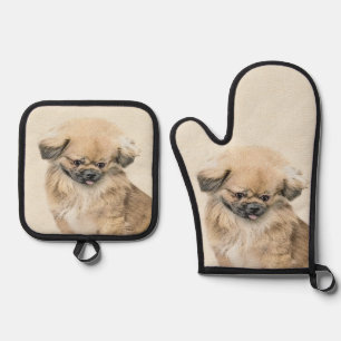 Pekingese Painting Fawn Cute Original Pet Dog Art Oven Mitt & Pot Holder Set