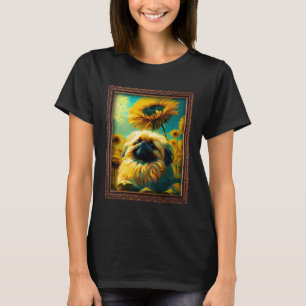 Pekingese Painting Sunflower Flower Mum Women Flor T-Shirt