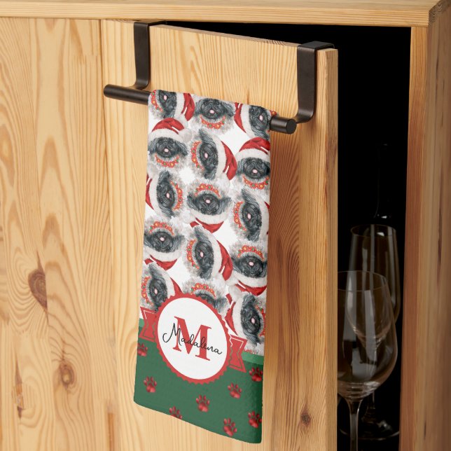 Pekingese Pattern Monogram Christmas Dog Tea Towel (Thirds Fold)
