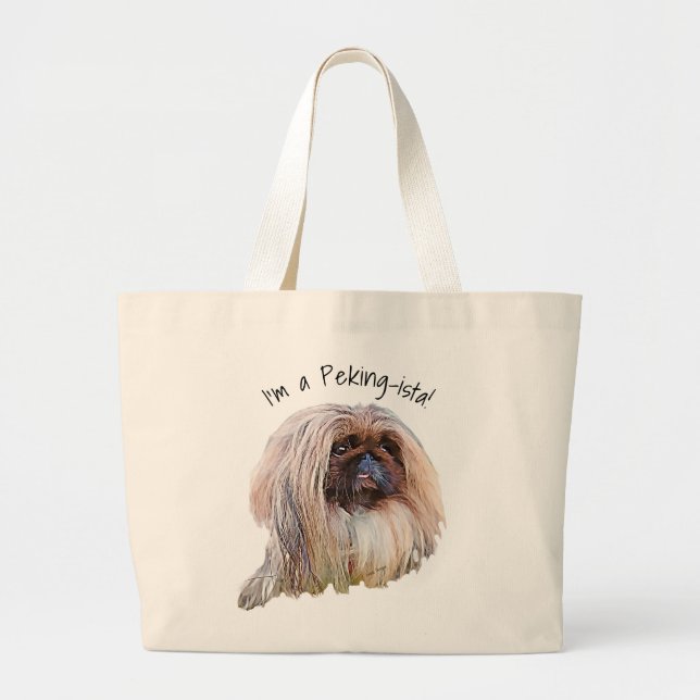 Pekingese "Peking-ista!" shopping bag and totes (Front)
