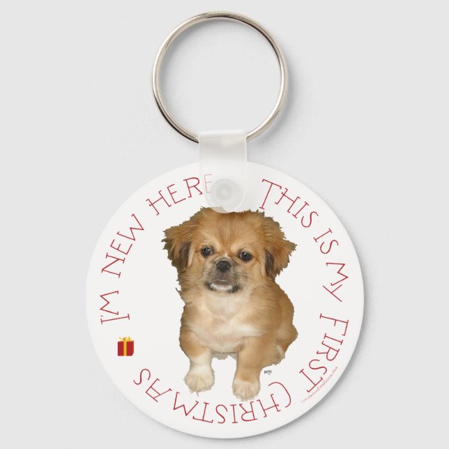 Pekingese Pup First Christmas Key Ring (Front)