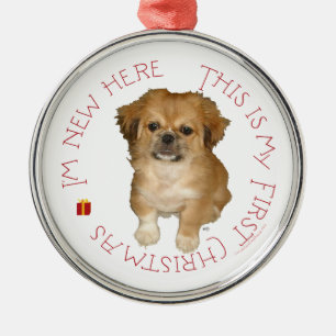 Pekingese Pup First Christmas Metal Ornament
