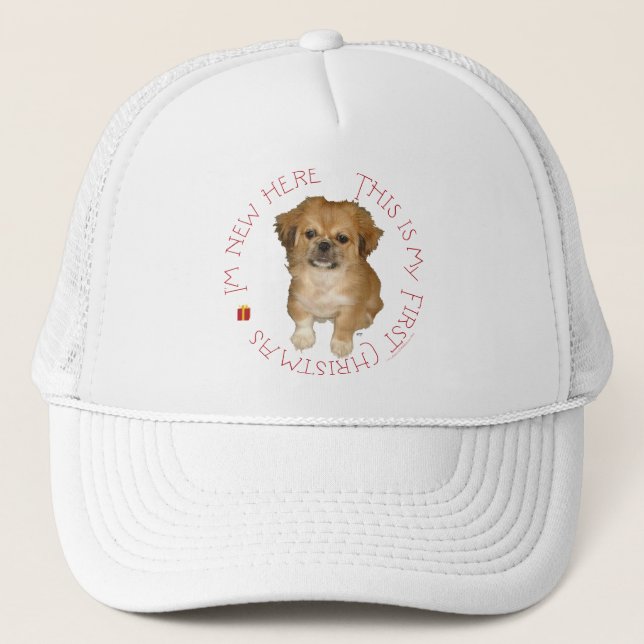 Pekingese Pup First Christmas Trucker Hat (Front)