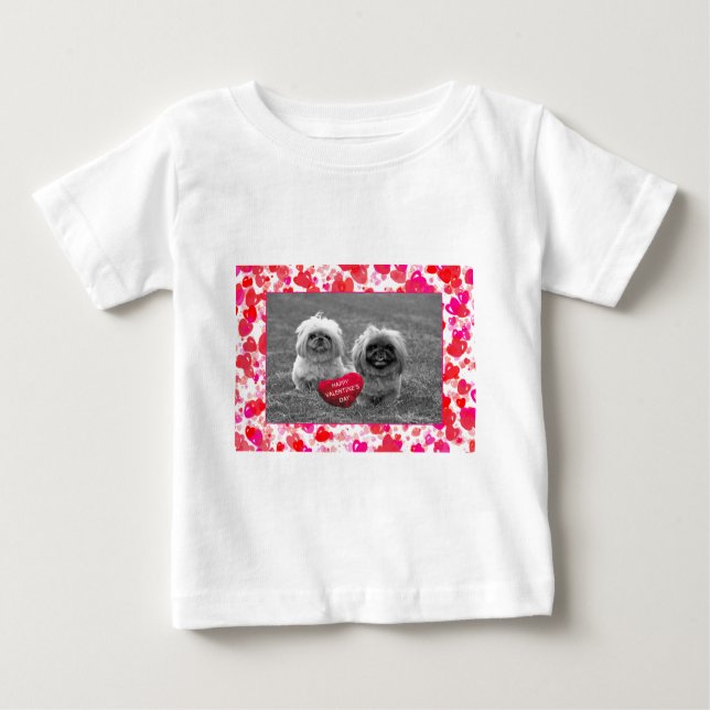 Pekingese Puppies wishing Happy Valentine's Day Baby T-Shirt (Front)