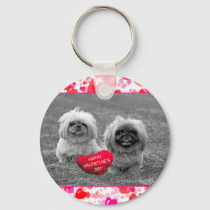 Pekingese Puppies wishing Happy Valentine's Day Key Ring