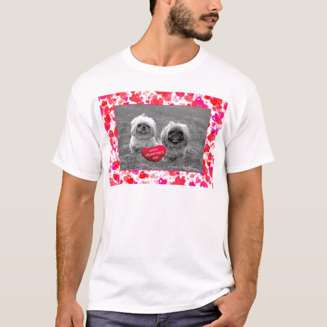 Pekingese Puppies wishing Happy Valentine's Day T-Shirt (Front)