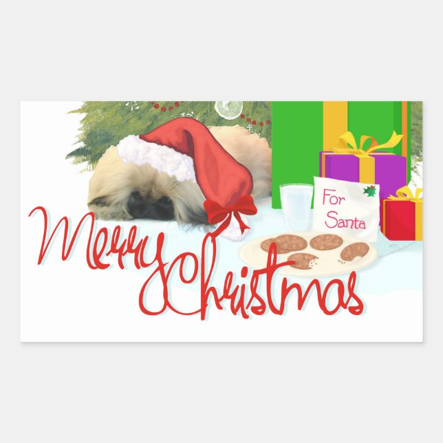 Pekingese Puppy 1st Christmas Rectangular Sticker (Front)