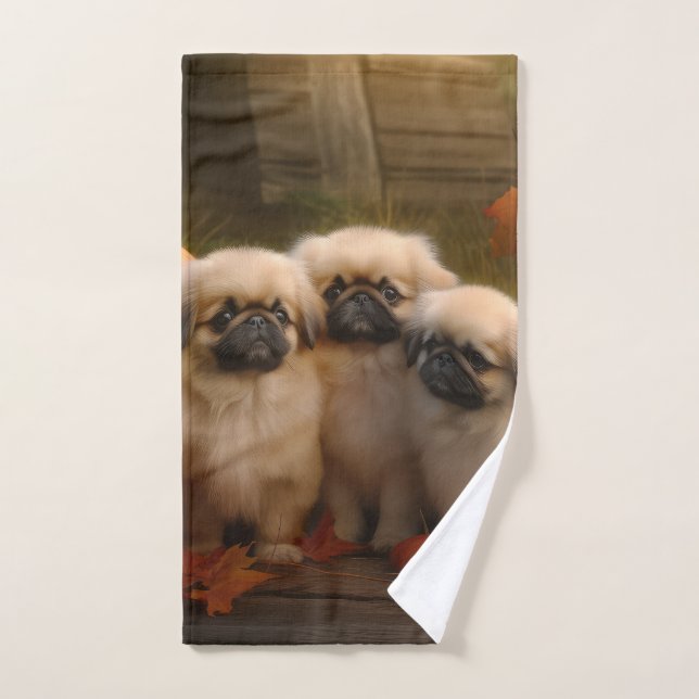 Pekingese Puppy Autumn Delight Pumpkin  Bath Towel Set (Hand Towel)
