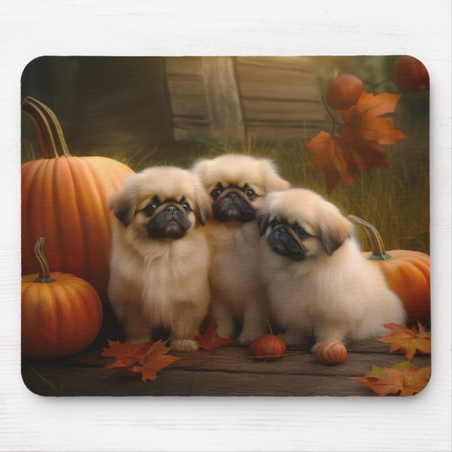 Pekingese Puppy Autumn Delight Pumpkin  Mouse Pad (Front)