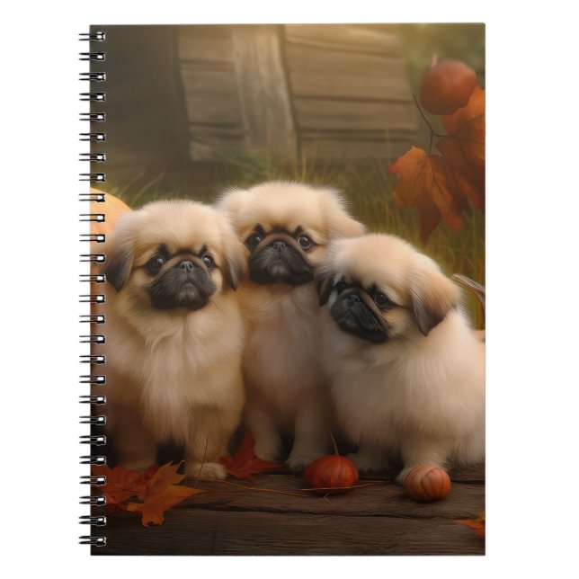Pekingese Puppy Autumn Delight Pumpkin  Notebook (Front)