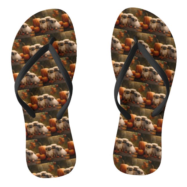 Pekingese Puppy Autumn Delight Pumpkin  Thongs (Footbed)