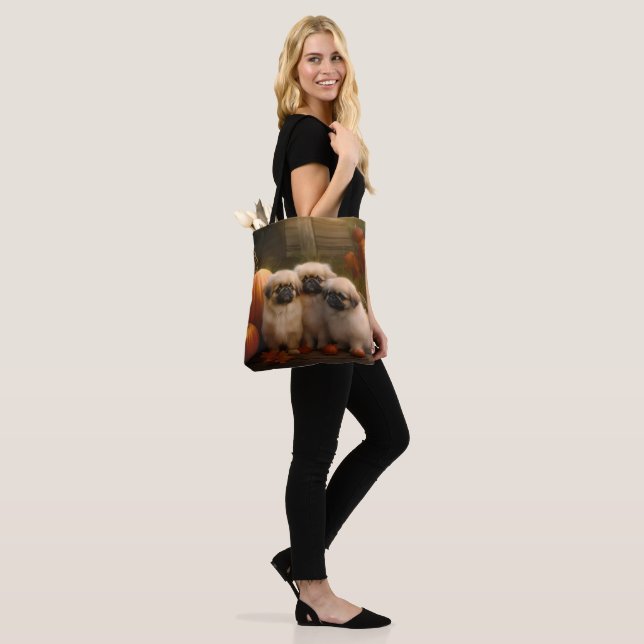 Pekingese Puppy Autumn Delight Pumpkin  Tote Bag (On Model)