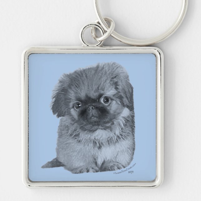 Pekingese Puppy Blue Key Ring (Front)