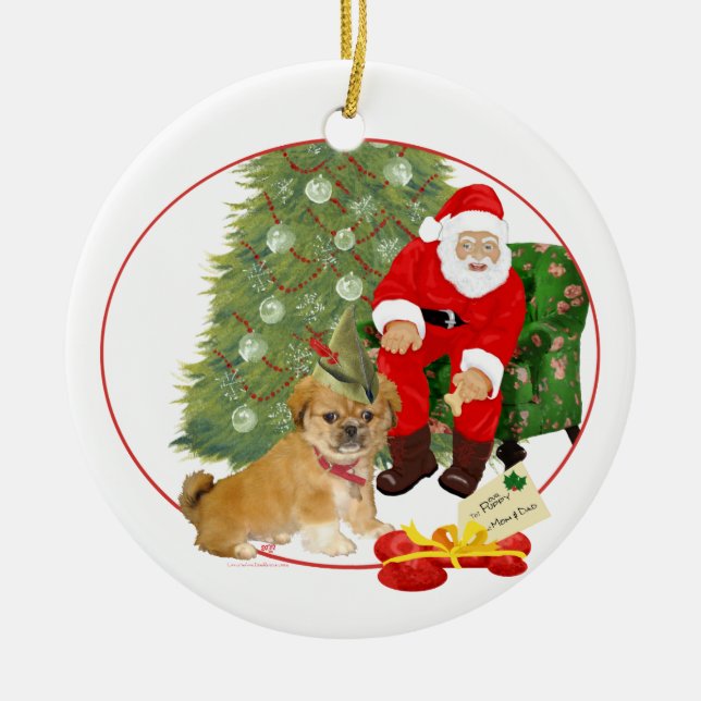 Pekingese Puppy Christmas Ceramic Tree Decoration (Front)