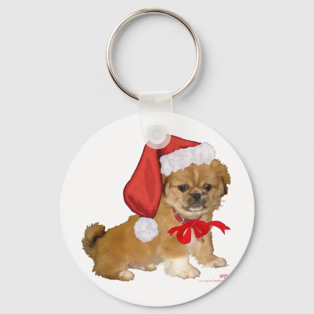 Pekingese Puppy Christmas Key Ring (Front)