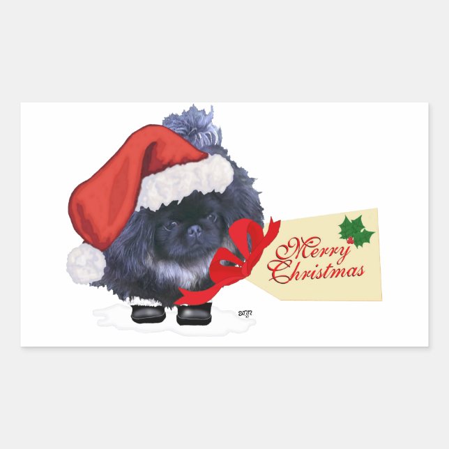 Pekingese Puppy Christmas Rectangular Sticker (Front)