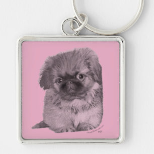 Pekingese Puppy on Pink Key Ring
