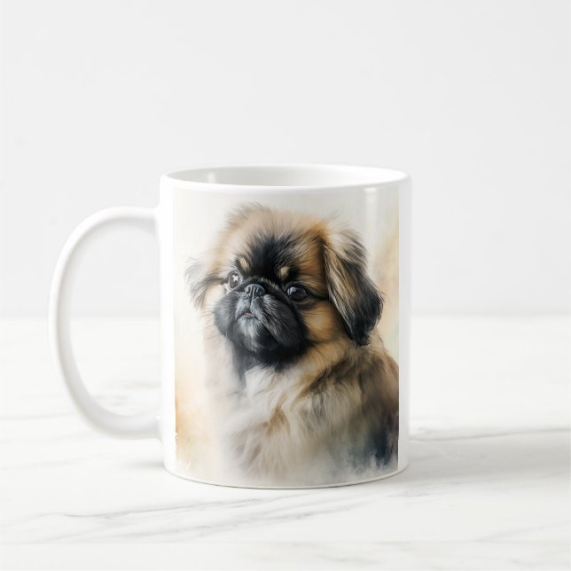 Pekingese puppy Watercolor Painting Coffee Mug (Left)