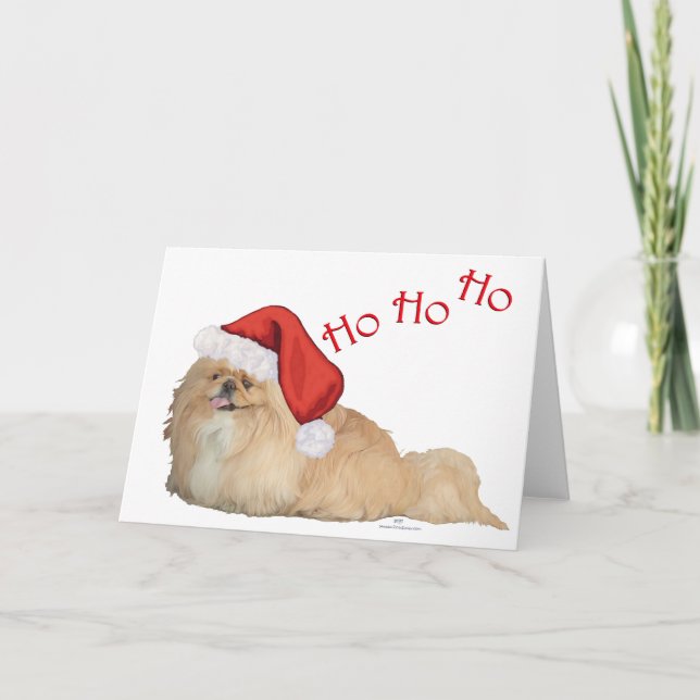 Pekingese Santa Claus Holiday Card (Front)