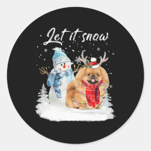 Pekingese Santa Dog Christmas Snowman Xmas Pajama  Classic Round Sticker