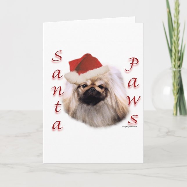 Pekingese Santa Paws Holiday Card (Front)