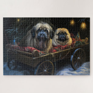 Pekingese Snowy Sleigh Christmas Decor Jigsaw Puzzle