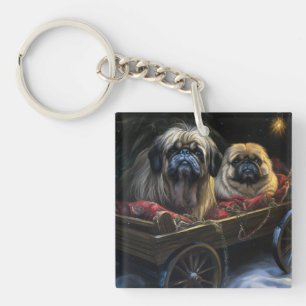 Pekingese Snowy Sleigh Christmas Decor  Key Ring