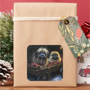 Pekingese Snowy Sleigh Christmas Decor Square Sticker