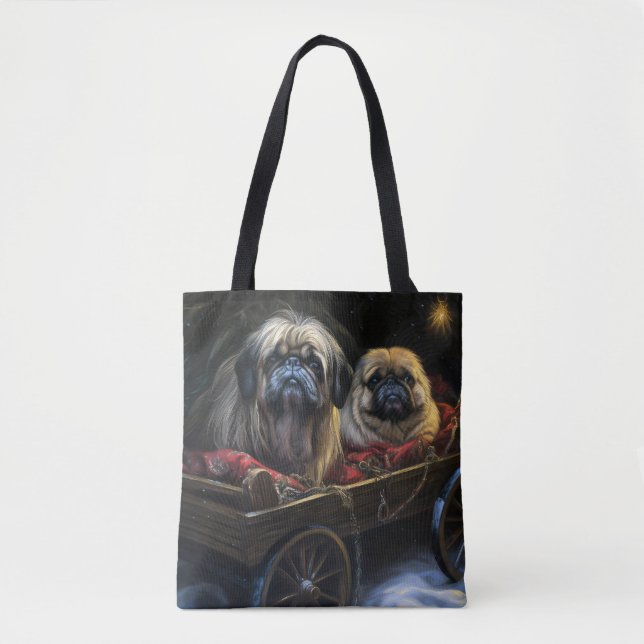 Pekingese Snowy Sleigh Christmas Decor  Tote Bag (Front)