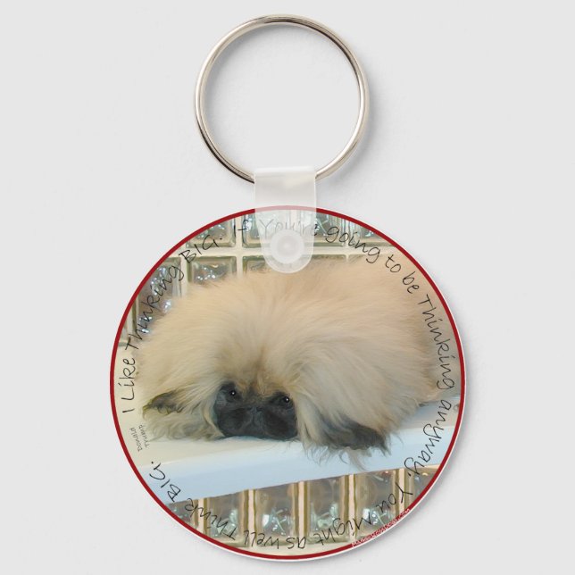 Pekingese Thinking Big Key Ring (Front)