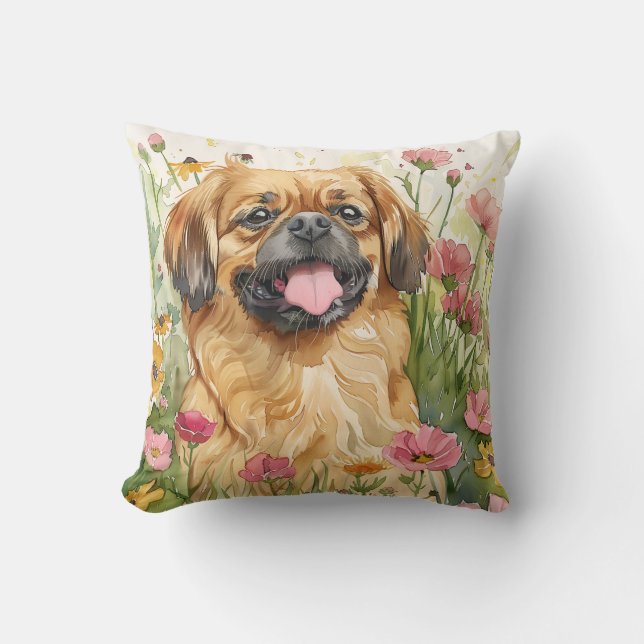 Pekingese Throw Pillow – Watercolor (Front)