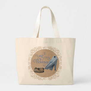 Pekingese Tug-O-War Large Tote Bag