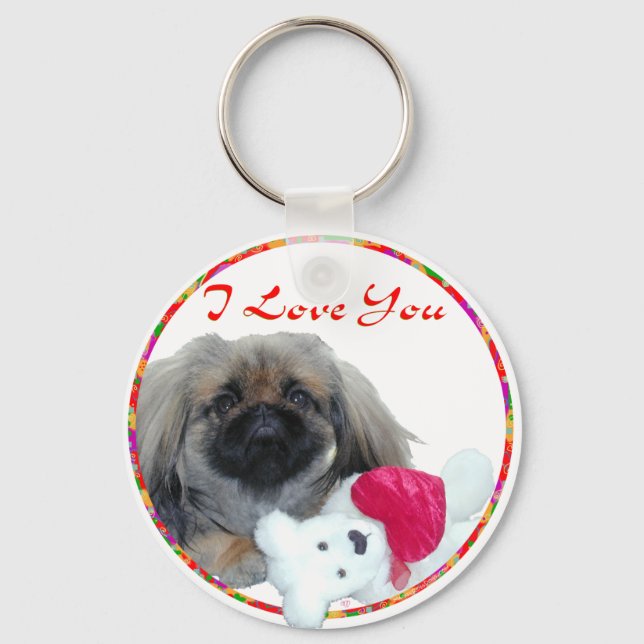 Pekingese Valentine Key Ring (Front)