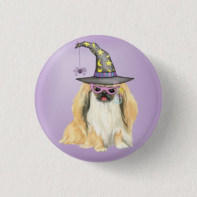 Pekingese Witch Pinback Button (Front)