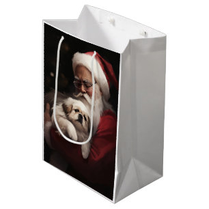 Pekingese With Santa Claus Festive Christmas Medium Gift Bag