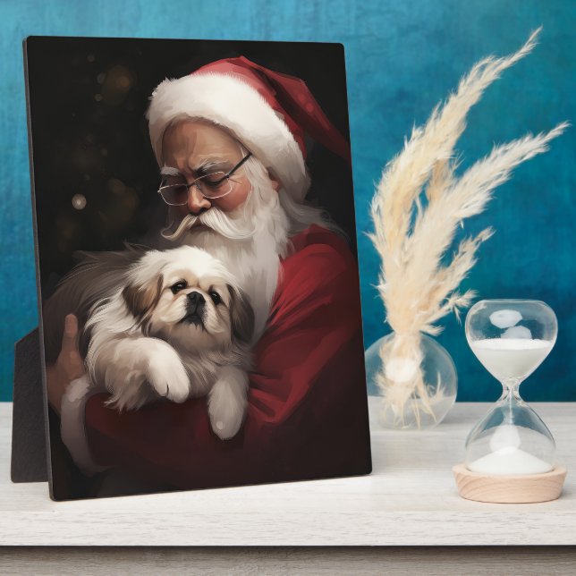 Pekingese With Santa Claus Festive Christmas Plaque (Side)