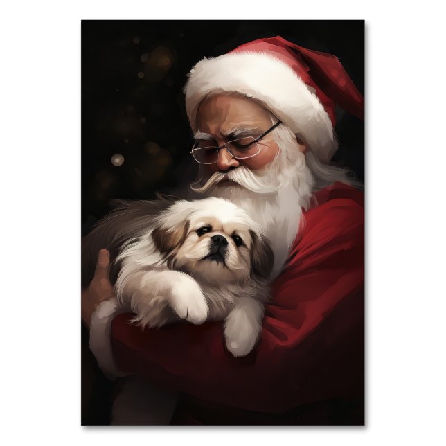 Pekingese With Santa Claus Festive Christmas Table Number (Front)