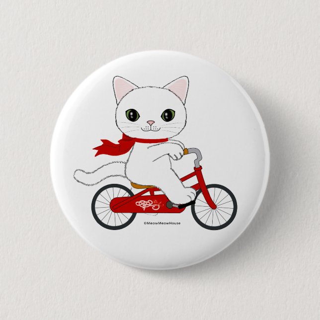 Peko the white cat 6 cm round badge (Front)