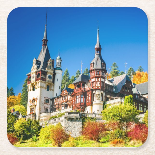 Peles castle Sinaia Square Paper Coaster (Front)
