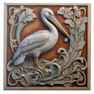 Pelican - Art Nouveau Ceramic Tile
