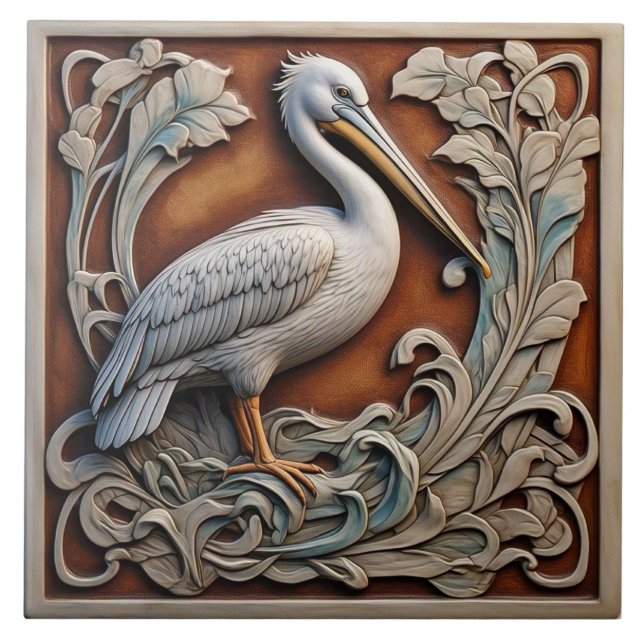Pelican - Art Nouveau Ceramic Tile (Front)