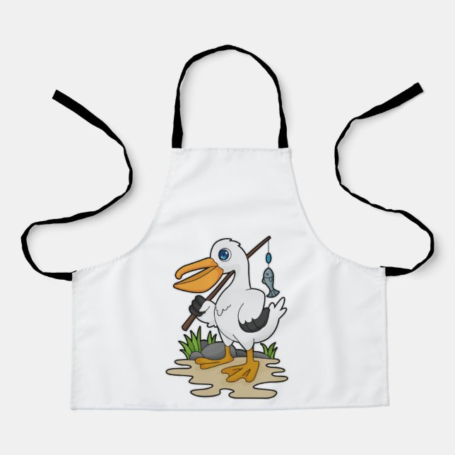 Pelican as Fisher with Fishing rod & Fish Apron (Front)