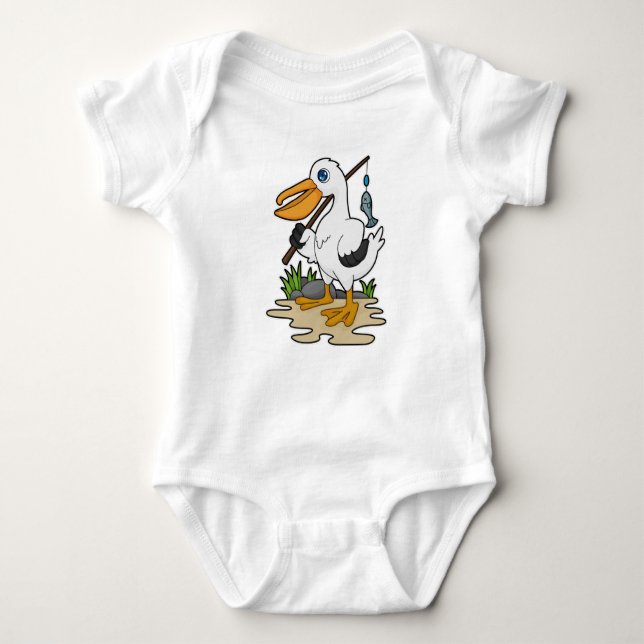Pelican as Fisher with Fishing rod & Fish Baby Bodysuit (Front)