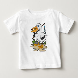 Pelican as Fisher with Fishing rod & Fish Baby T-Shirt