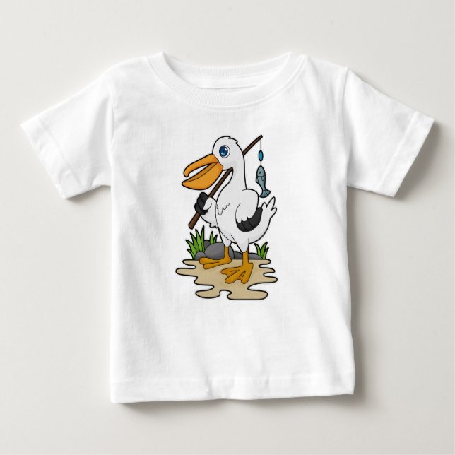 Pelican as Fisher with Fishing rod & Fish Baby T-Shirt (Front)