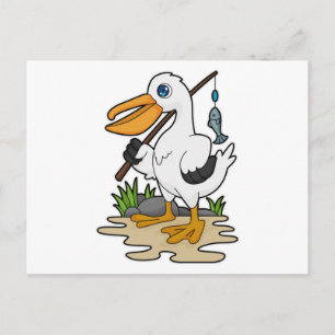 Pelican as Fisher with Fishing rod & Fish Postcard
