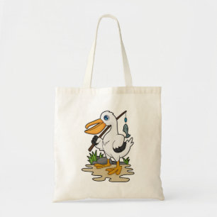 Pelican as Fisher with Fishing rod & Fish Tote Bag