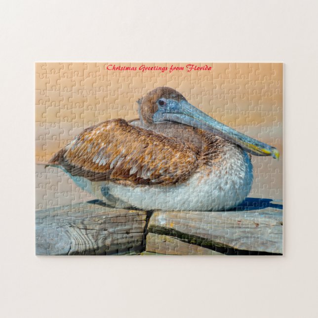 Pelican Bird Florida. Christmas Greetings Jigsaw Puzzle (Horizontal)